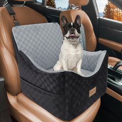 JOEJOY elevated dog car seat side view highlights dual-material comfort for all-season use.