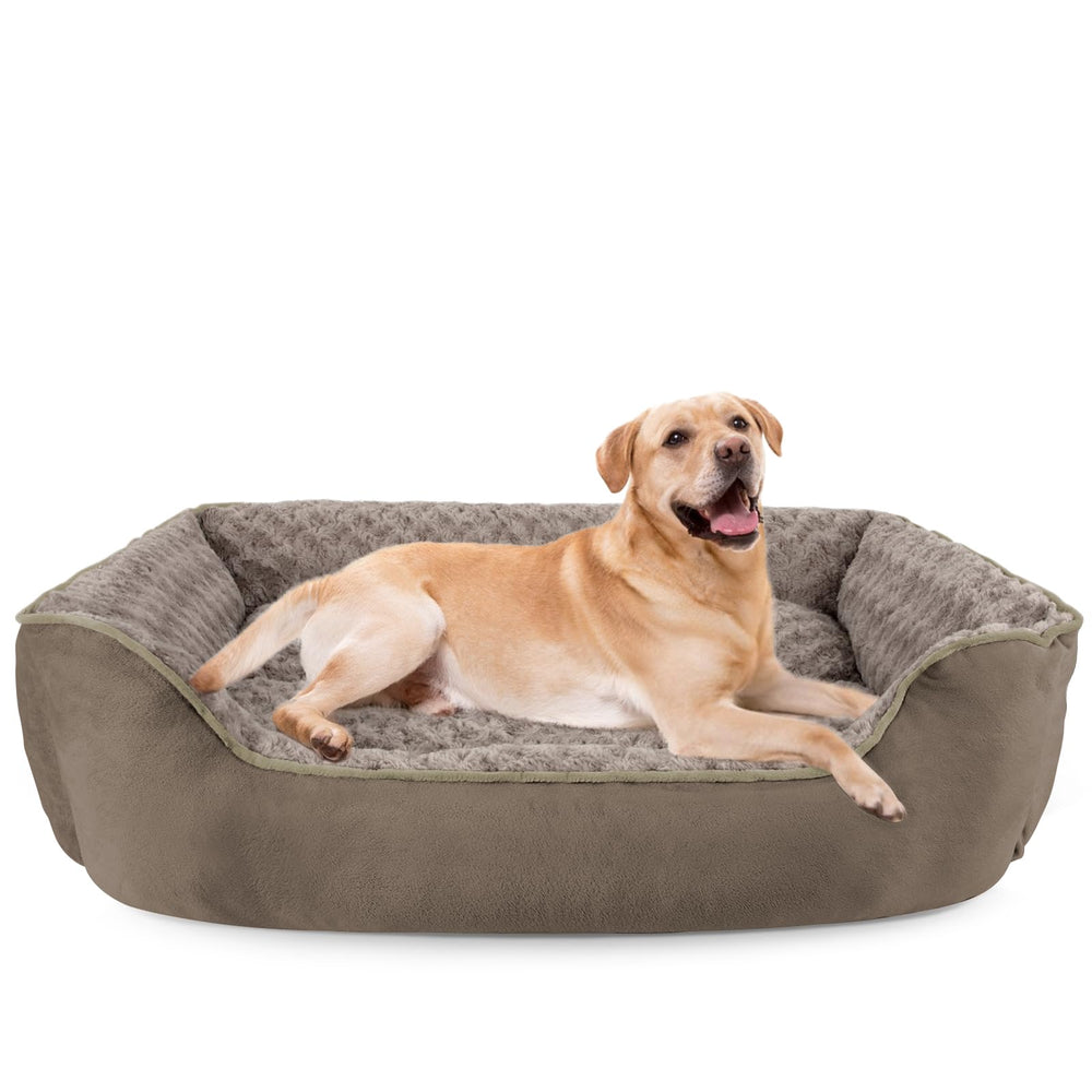 joejoy rectangle dog bed top view shows plush rose swirl faux fur for warmth