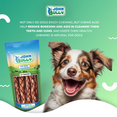 John Bully collagen braided 12in 6pk dog chew in hand shows portability