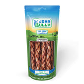 John Bully collagen braided 12in 6pk packaging highlights odor-free dog chews