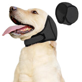 JOHNBOLIN dog ear muffs hoodie worn by a calm dog during grooming