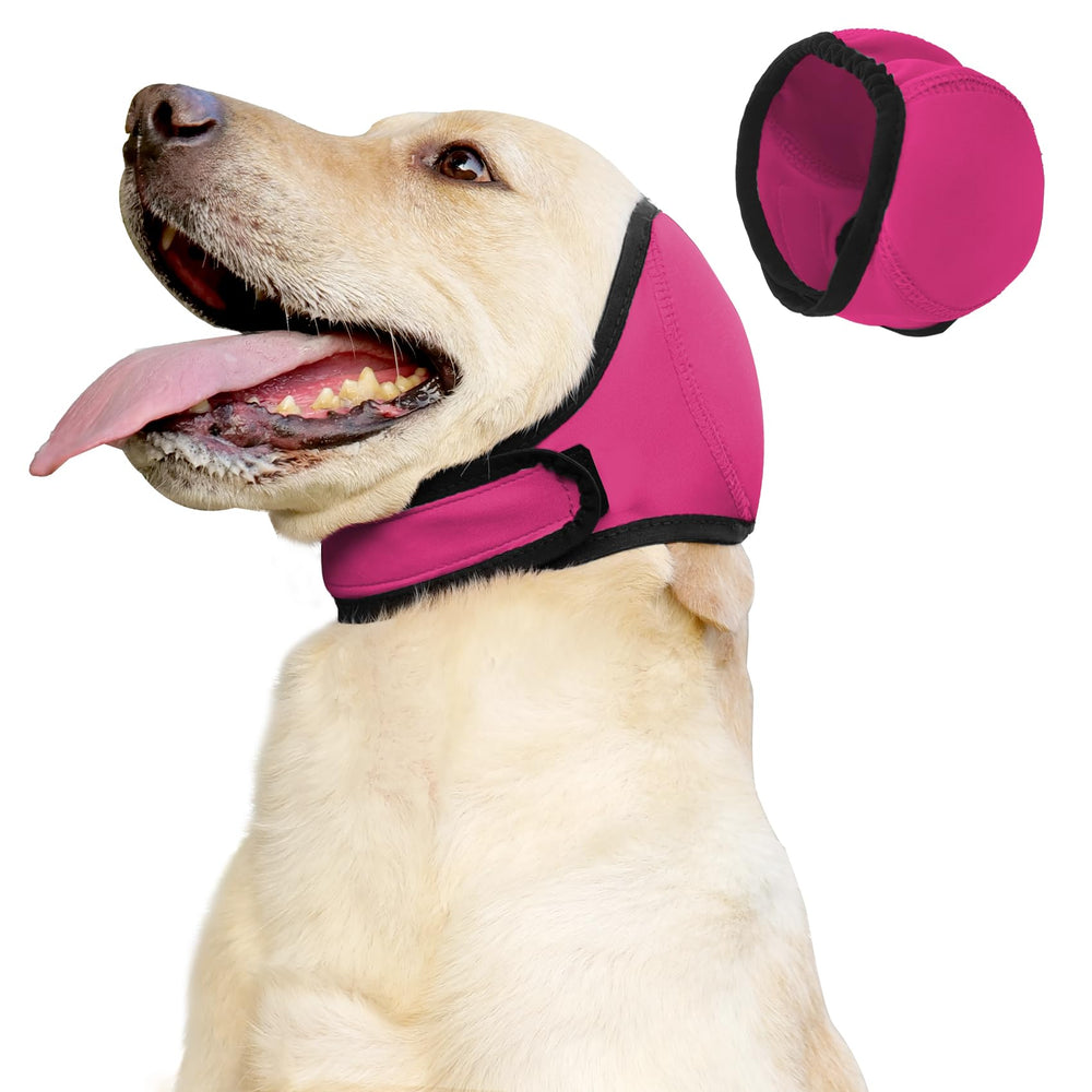 JOHNBOLIN pink hoodie ear muffs worn for calming grooming sessions.