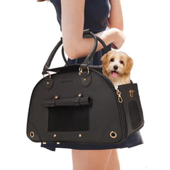 Johomviin dog carrier top view showcases stylish PU leather travel design for pets