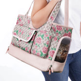 Johomviin dog carrier front view with flower pattern for stylish travel.