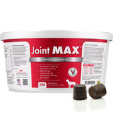 Joint MAX TS soft-chews bottle highlights mobility support for dogs.