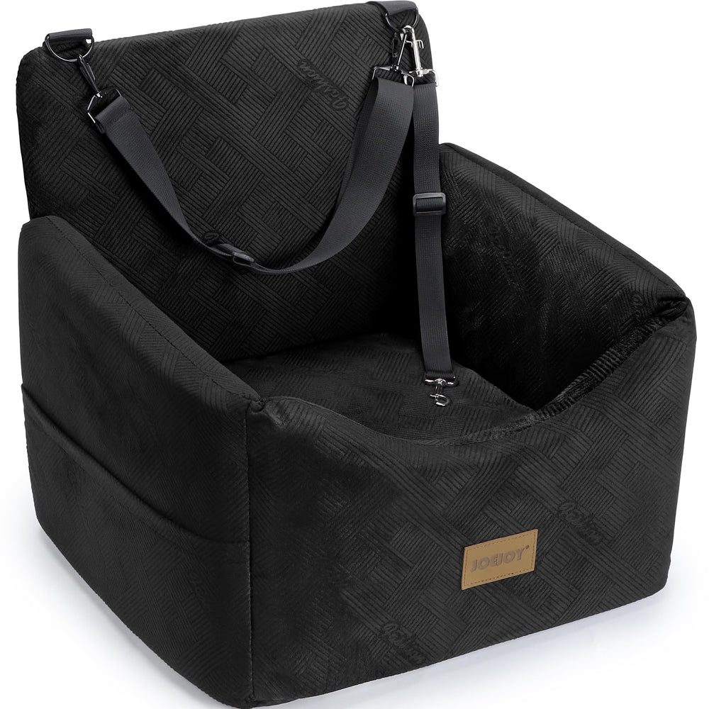 JOEJOY dog car seat elevates view for calmer rides with plush fabric.