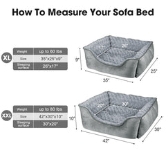 JOEJOY Rectangle Dog Bed in crate and sofa use for versatile comfort.