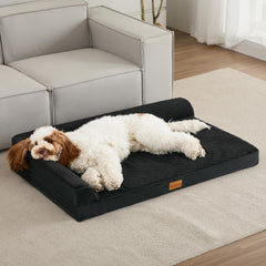 Jolifield dog bed with L-shaped bolster shows neck support and cozy lounging
