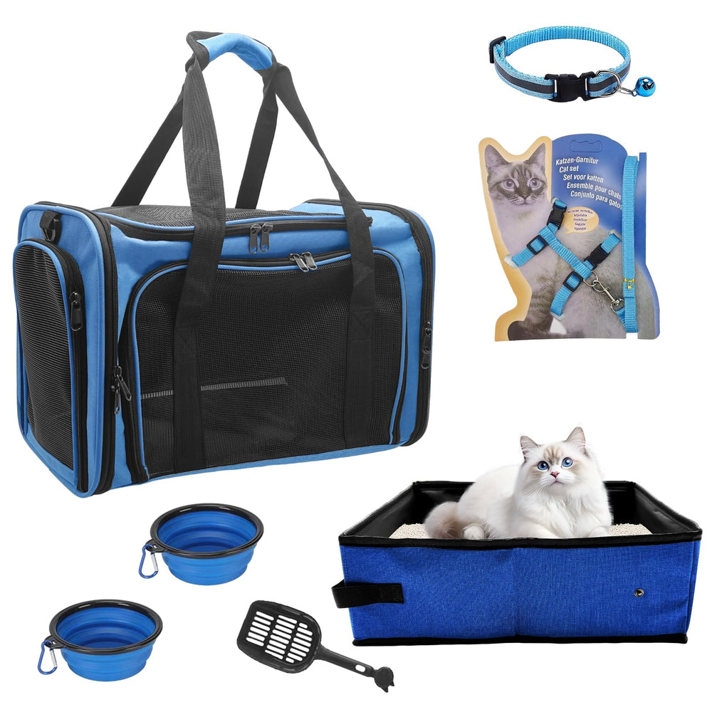 JOLL JOLL cat carrier soft-sided blue with breathable mesh for travel comfort.