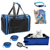 JOLL JOLL cat carrier soft-sided blue with breathable mesh for travel comfort.