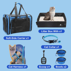 JOLL JOLL cat carrier blue shows versatile carrying options for hands, shoulder, or luggage.