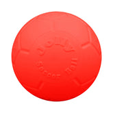 Jolly Pets large soccer ball orange 8in side view, durable fetch toy for dogs.