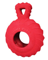 Jolly Pets Tuff Treader with handle offers a durable 6-inch red fetch toy for strong chewers.