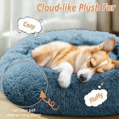 JOLLYVOGUE Calming Dog Bed donut-design inside view promotes burrowing and calming rest.