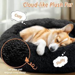 JOLLYVOGUE calming dog bed outer shell with faux fur emphasizes luxurious feel and warmth.