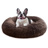 JOLLYVOGUE calming donut bed closeup shows ultra-soft faux fur for cozy naps