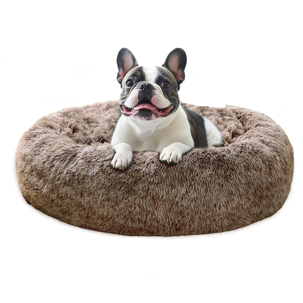 JOLLYVOGUE Calming Donut Bed 31-inch with plush fur for cozy security.
