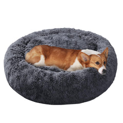 JOLLYVOGUE dog bed 27inch side view shows cozy donut shape for warm, secure naps.