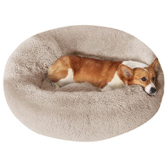 JOLLYVOGUE dog bed calming-donut closeup highlights plush warmth for comfort.