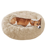 JOLLYVOGUE dog bed donut cushion close-up showing plush fur for cozy warmth