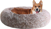 JOLLYVOGUE dog bed donut top view highlights plush warmth for cozy naps.