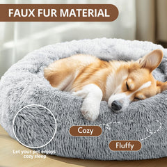 JOLLYVOGUE round donut bed shows raised rim for head and neck support.