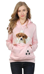 Jomago women's pet carrier sweater front view for hands-free pet carrying.