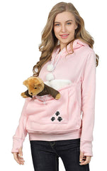 Jomago women's pet carrier sweater pouch closeup, showcasing roomy pocket for easy pet access.