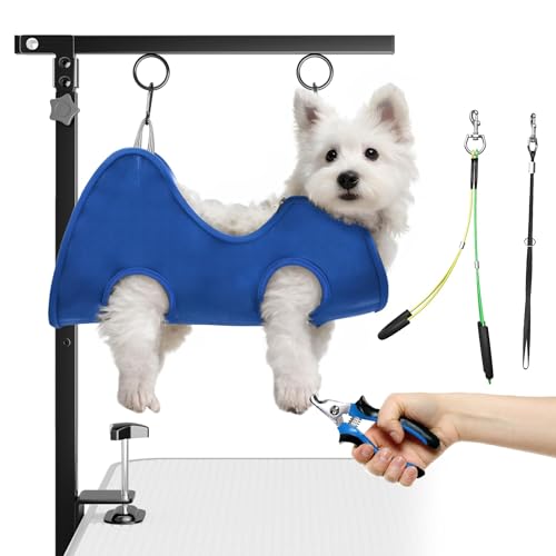 Josmimic foldable grooming arm adjusted to height for small dogs.