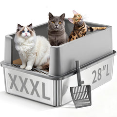 Jotesnew XXXL stainless-steel litter box, oversized design for big-cat comfort