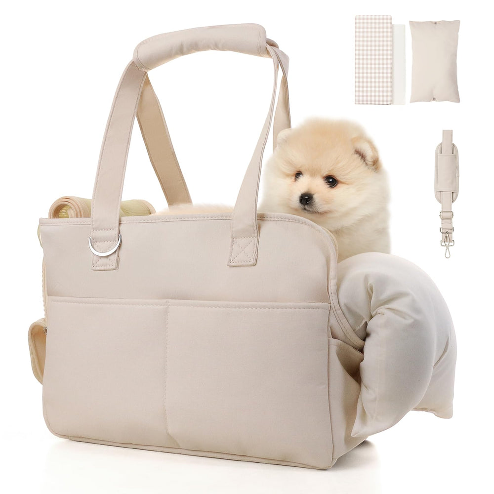 JourCraf dog purse carrier top view shows breathable mesh for travel comfort