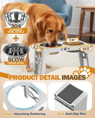 Jovrun 5-height adjustable stand demonstrates versatile heights for puppies to seniors