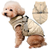 JoyDaog dog jacket with harness front view offers windproof winter protection for dogs.