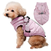 JoyDaog dog jacket with harness in light pink XXL front view for secure winter walks