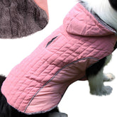 JoyDaog fleece hoodie pink dog front view showing snug warm fit for cold days