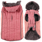 JoyDaog pink-fleece-dog-hoodie-on-dog provides snug warmth for winter walks.