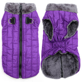 JoyDaog Warm Fleece Dog Coat back view shows secure harness for outdoor warmth.