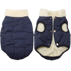 JoyDaog blue XXXL winter dog jacket front view provides warm, windproof protection during walks.