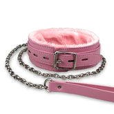 JOYMIN Gothic Leather Choker Pink fur lining closeup shows soft comfort