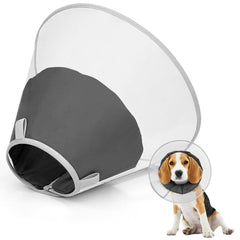Joypig dog cone collar front view shows extended paw protection during recovery.