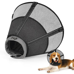 Joypig soft mesh recovery collar side view jet black protects wounds while keeping dogs comfortable.
