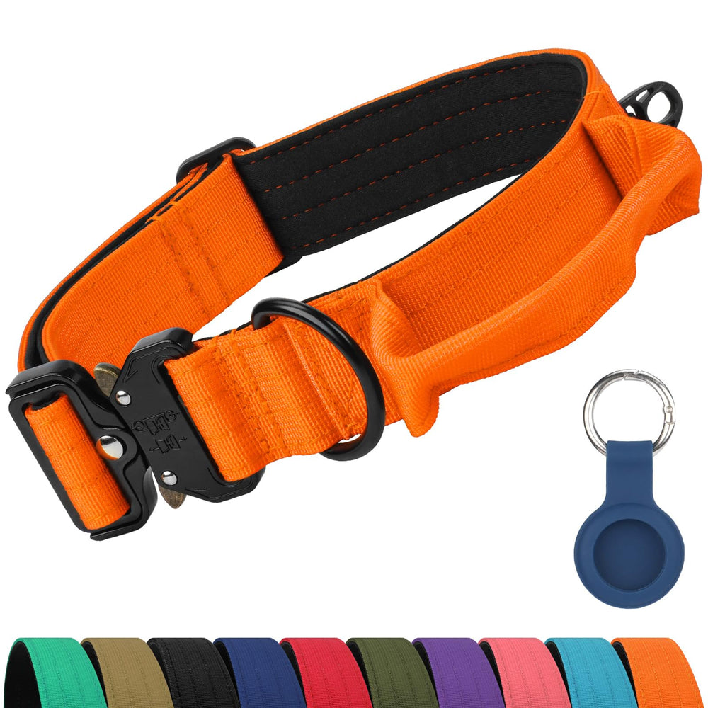 Joytale heavy duty dog collar with handle orange close up showing dual-layer nylon for powerful dogs