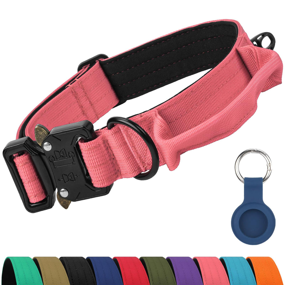 Joytale heavy duty dog collar with handle pink front view showing quick-release buckle for safe control