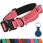 Joytale heavy duty dog collar with handle pink front view showing quick-release buckle for safe control