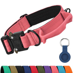 Joytale heavy duty dog collar with handle pink front view showing quick-release buckle for safe control