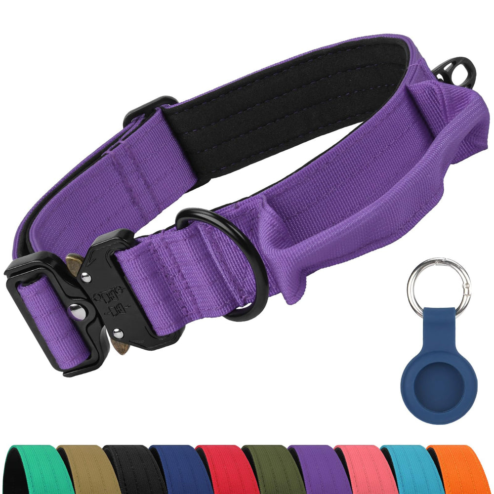 Joytale heavy-duty collar with handle in purple showing quick-release safety in action