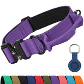 Joytale heavy-duty collar with handle in purple showing quick-release safety in action
