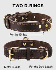 Joytale leather dog collar metal buckle ensures secure daily walks.