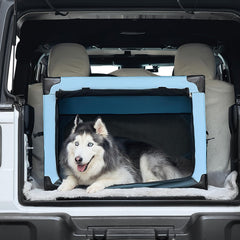 JOYTUTUS 32-inch collapsible dog crate front view shows sturdy frame ideal for travel.