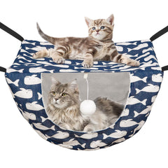 Hamaca JSPYFITS para gato de doble capa con bola, ideal para juego.